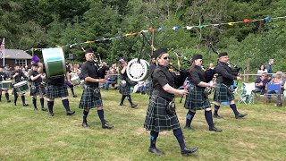 Howe o the Mearns Pipe Band march off the Games field during 2022 Drumtochty Highland Games [upl. by Jemy]