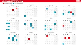 Calendario laboral 2022 en España y en cada Comunidad Autónoma Días festivos y puentes [upl. by Arthur907]