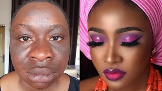 Must Watch 👆🏼 Unbelievable 😍Bridal Makeup And Gele Transformation  Makeup Tutorial💄 [upl. by Harmon]