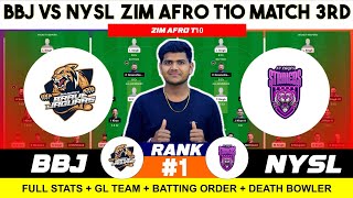 BB vs NYSL  BB vs NYSL Prediction  BB VS NYSL 3RD ZIM AFRO T10 MATCH [upl. by Yorztif745]