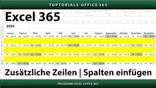 Zusätzliche Zeilen  Spalten im Jahreskalender ganz einfach  Excel 365 Tutorial [upl. by Ekal]