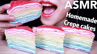 ASMR EATING CREPE CAKES WITH HANDS PART 4  HOMEMADE CREPE CAKE  크레이프 케이크 리얼사운드 먹방  ミルクレープを食べる [upl. by Alil138]