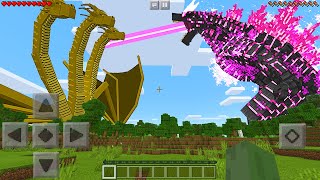 I Found EVOLVED GODZILLA vs KING GHIDORAH in Minecraft Pocket Edition [upl. by Margie206]