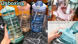 2L Large Capacity Sports Water Bottle with Straw  Portable Water Jug with Time Marker Cup [upl. by Naik217]