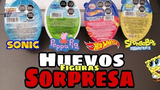 Abriendo Huevos sorpresa de sonic bob esponja peppa pig y Hot wheels figuritas unboxing [upl. by Erastatus811]