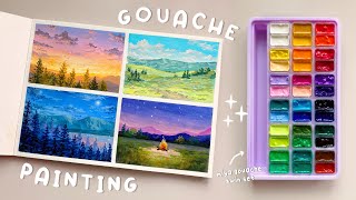 🎨 painting peaceful gouache landscapes 🌷 himi gouache 36 twin set unboxing  swatching 🌅 [upl. by Arihsaj]