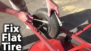 Fix Flat Tire on Wheelbarrow HOW TO REPAIR inner tube install [upl. by Catina]