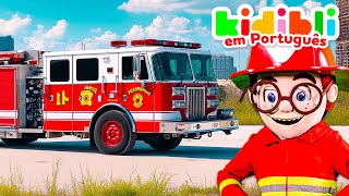 Divertidos Bombeiros – Aprendendo Sobre Caminhões de Bombeiros com Crianças  ⛑ Kidibli [upl. by Llenil]