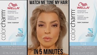 HOW TO TONE BLEACHED BRASSY HAIR TO ASH BLONDE  T14 ampT18 WELLA TONERS MIXED [upl. by Bromleigh]