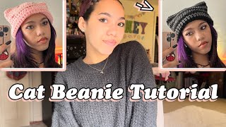 Crochet Cat Ear Beanie Tutorial 💞 [upl. by Lerret]