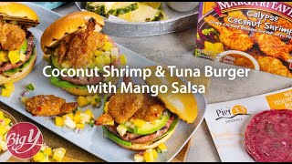 Coconut Shrimp amp Tuna Burger with Mango Salsa Recipe [upl. by Enylodnewg]