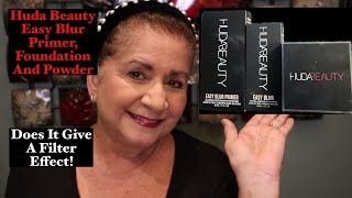 HUDA BEAUTY NEW EASY BLUR FOUNDATION AND PRIMERMATURE SKIN TRY ON [upl. by Catima410]