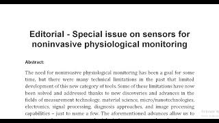 Editorial Special issue on sensors for noninvasive physiological monitoring [upl. by Mandy]