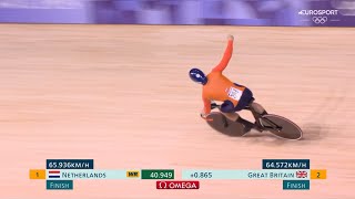 Netherlands world record race v Team GB in track cycling mens team sprint gold Paris Olympics 2024 [upl. by Pruchno562]