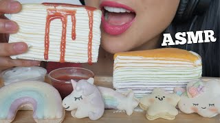 ASMR CREPE CAKE  RAINBOW UNICORN MACARON SOFT CRUNCHY EATING SOUNDS NO TALKING  SASASMR [upl. by Mylo]