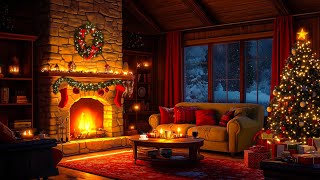 Relaxing Christmas Music Ambience w Crackling Fireplace 🎄 Cozy Christmas Cabin w Snow Falling [upl. by Chapel]