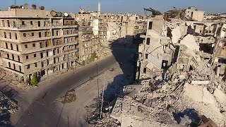 Drone footage shows damage in besieged Aleppo [upl. by Thurber704]