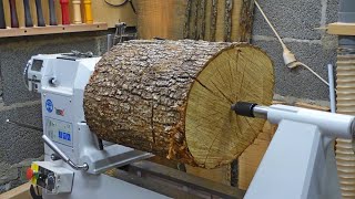 100 STITCHES  The biggest log I ever turned  Woodturning [upl. by Osrick]