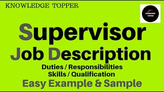 Supervisor Job Description  Supervisor Responsibilities and Duties  Supervisor Work [upl. by Lewendal]