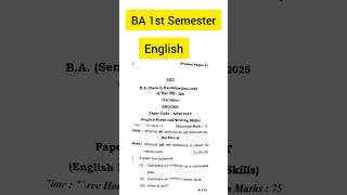 BA 1st semester english question paper 2025  model paper 2025  important questions [upl. by Remmos]