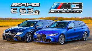 BMW M3 Touring v AMG E63 S Estate DRAG RACE [upl. by Attaymik]