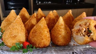 COXINHA DE FRANGO COM REQUEIJÃOMASSA PERFEITA SEM LEITE [upl. by Jankey]