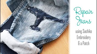 How to Repair a Hole in JEANS  Sashiko Hand Sewing  Fix a Rip in the Knee of your Trousers [upl. by Ledda]