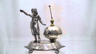 Antique Meridian Silver Plate Figural Hotel Desk Bell [upl. by Eillah]