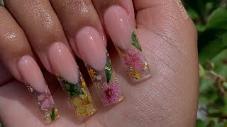 Long Deep French Floral Encapsulated Acrylic Nail [upl. by Eniliuqcaj]