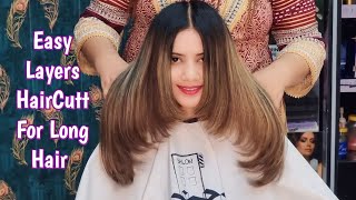 Long layers haircut at home  Step by step long layered haircut tutorial [upl. by English]