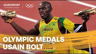 JEUX OLYMPIQUES  Les sacres dUsain Bolt à Pékin 2008 Londres 2012 et Rio 2016 [upl. by Ojahtnamas]