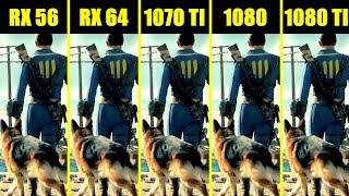 Fallout 4 1080 TI Vs 1080 Vs 1070 TI Vs AMD RX 64 Vs AMD RX 56 Frame Rate Comparison [upl. by Idnahc956]