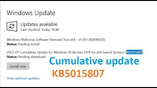 Cumulative Update for Windows 10 Version 21H1 for x64 based Systems KB5015807 [upl. by Heppman]