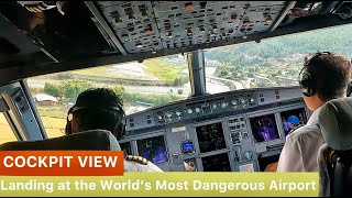 HeartStopping Cockpit View Landing at the Worlds Most Dangerous Airport  Paro Runway 15 [upl. by Ytte]