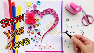 Heart Quilling Card Tutorial  Quilling Card  Quilling Paper Art [upl. by Ambrogio330]