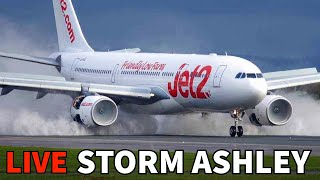 ✈️ STORM ASHLEY LIVE 🔴 Manchester Airport WINDY Landings [upl. by Alvera]