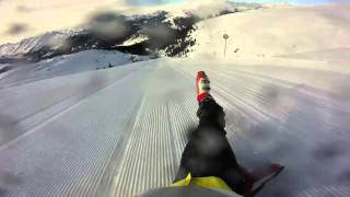 1100 meter piste slide with no skis 82Kmh GoPro Hero [upl. by Sinoda]