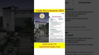 Cipla Company Job Vacancy 2024  Cipla Jobs For Freshers 2024  Job Vacancy 2024 [upl. by Allix]