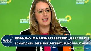 HAUSHALT 2025 Mehr Leistungen für Kinder Bürokratieabbau  Grüne zufrieden mit AmpelEinigung [upl. by Ardnad]