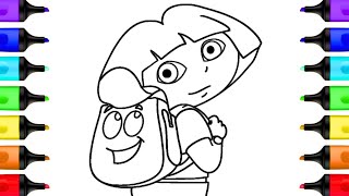 Dora and Backpack Dora Coloring Pages  Dora Coloring Book Videos Art [upl. by Yablon]