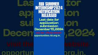 RBI summer internship 2024 notification releasedrbi jobvacancy [upl. by Nnayhs]