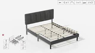 Assemble VECELO Bed Frame Upholstered Platform Bedframe Adjustable Headboard [upl. by Enyawed]