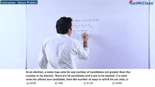 10Candidate Election Combinations Explained KCET 11th Mathematics Permutation And Combination [upl. by Nirred]