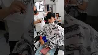 Comb over scissors haircut for long hair lady in barbershop haircut ladieshaircut pixiecut hair [upl. by Mendes636]