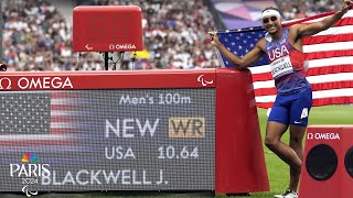 Jaydin Blackwell smashes 100M WORLD RECORD to lead American 12 in Paris  NBC Sports [upl. by Tihor175]