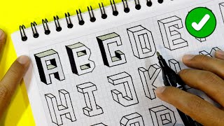 🟢 How To Draw Alphabet Lettering A  Z in 3D Easy Simple For Beginners  Easy Art [upl. by Aicaca]