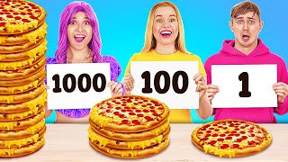 EXTREME 1000 LAYERS OF FOOD CHALLENGE  Big VS Medium VS Small Plate by 123 GO FOOD [upl. by Summons]