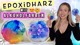 EPOXIDHARZ UNTERSETZER MIT ALKOHOLFARBEN 😍😅 Epoxidharz für Anfänger  Cali Kessy [upl. by Tombaugh958]