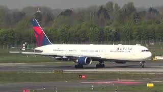 Delta Air Lines Boeing 767400ER Düsseldorf takeoff [upl. by Atineg531]