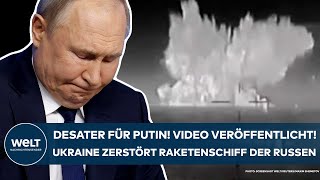 UKRAINEKRIEG Desaster für Putin Neues Video Hier fliegt ein Raketenschiff der Russen in die Luft [upl. by Alcina]